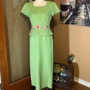 Jessica Howard Linen Floral Embroidered Long dress